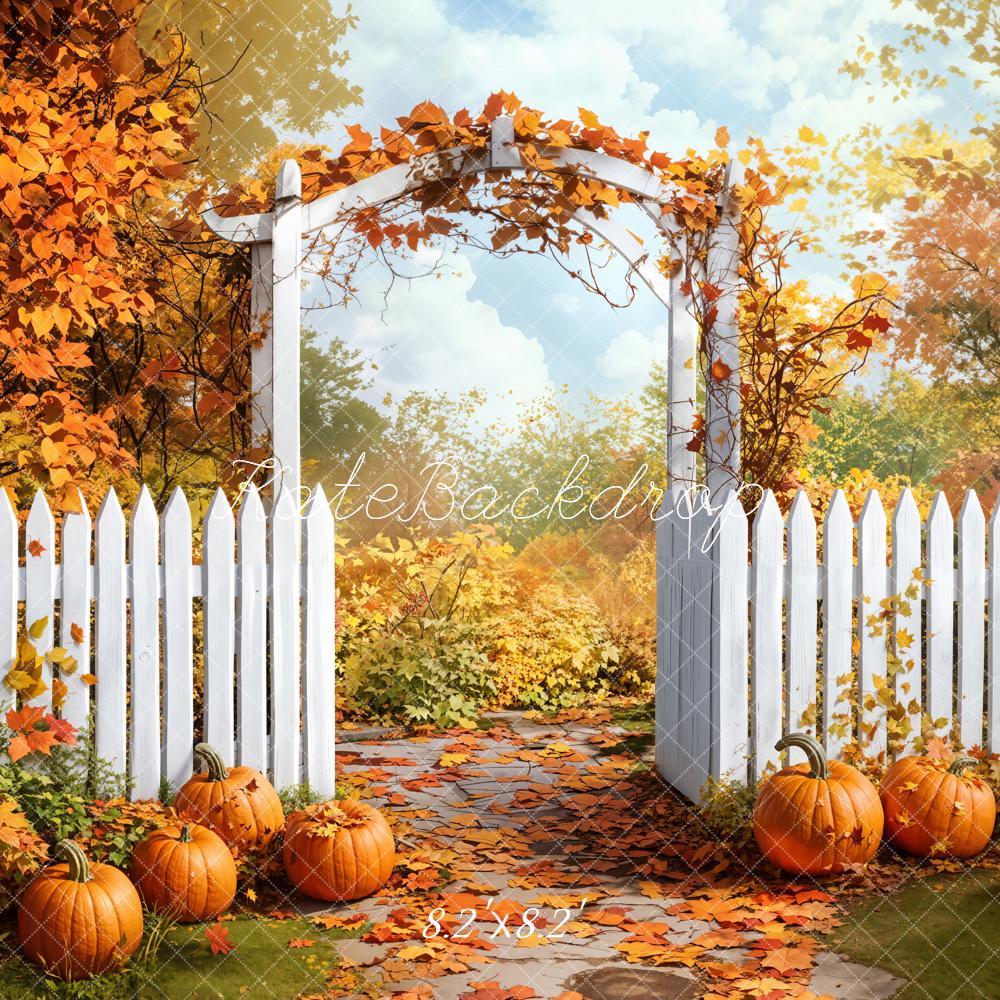 Fall Garden Arch Fence Pumpkin Foto Achtergrond Designed by Emetselch