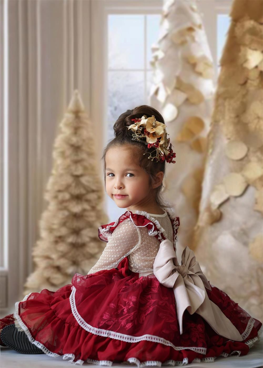 Kate Golden Christmas Tree Window Backdrop Designed by Chain Photography