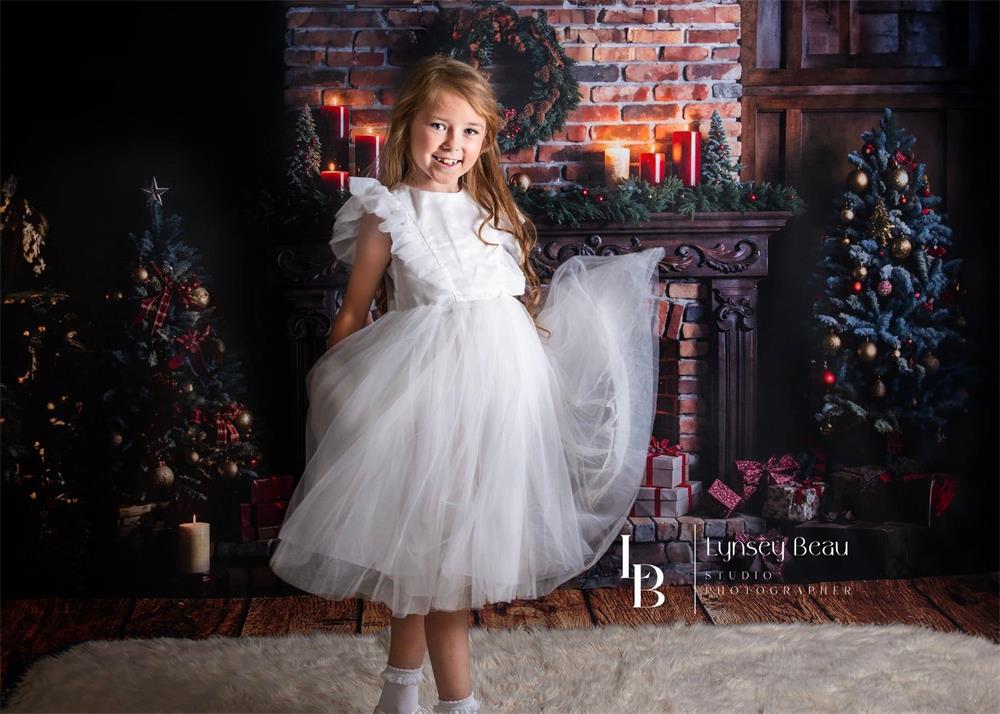 Kate Christmas Indoor Retro Broken Brick Fireplace Wall Backdrop Designed by Emetselch