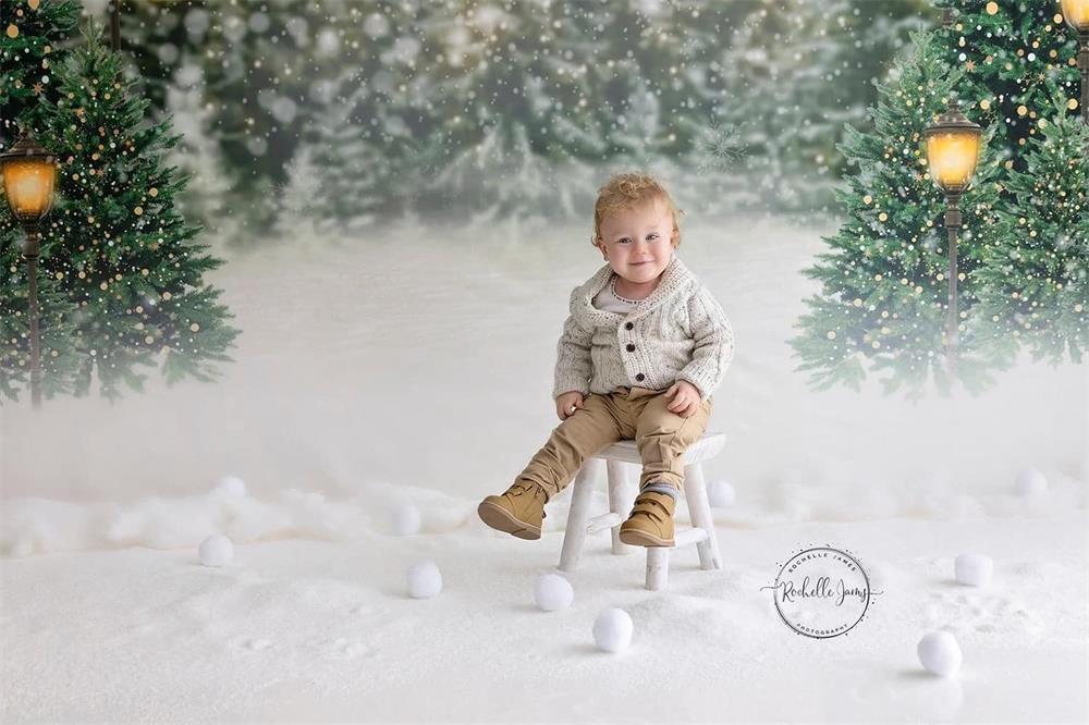 Fondo de luces de bosque nevado de Navidad para fotografía