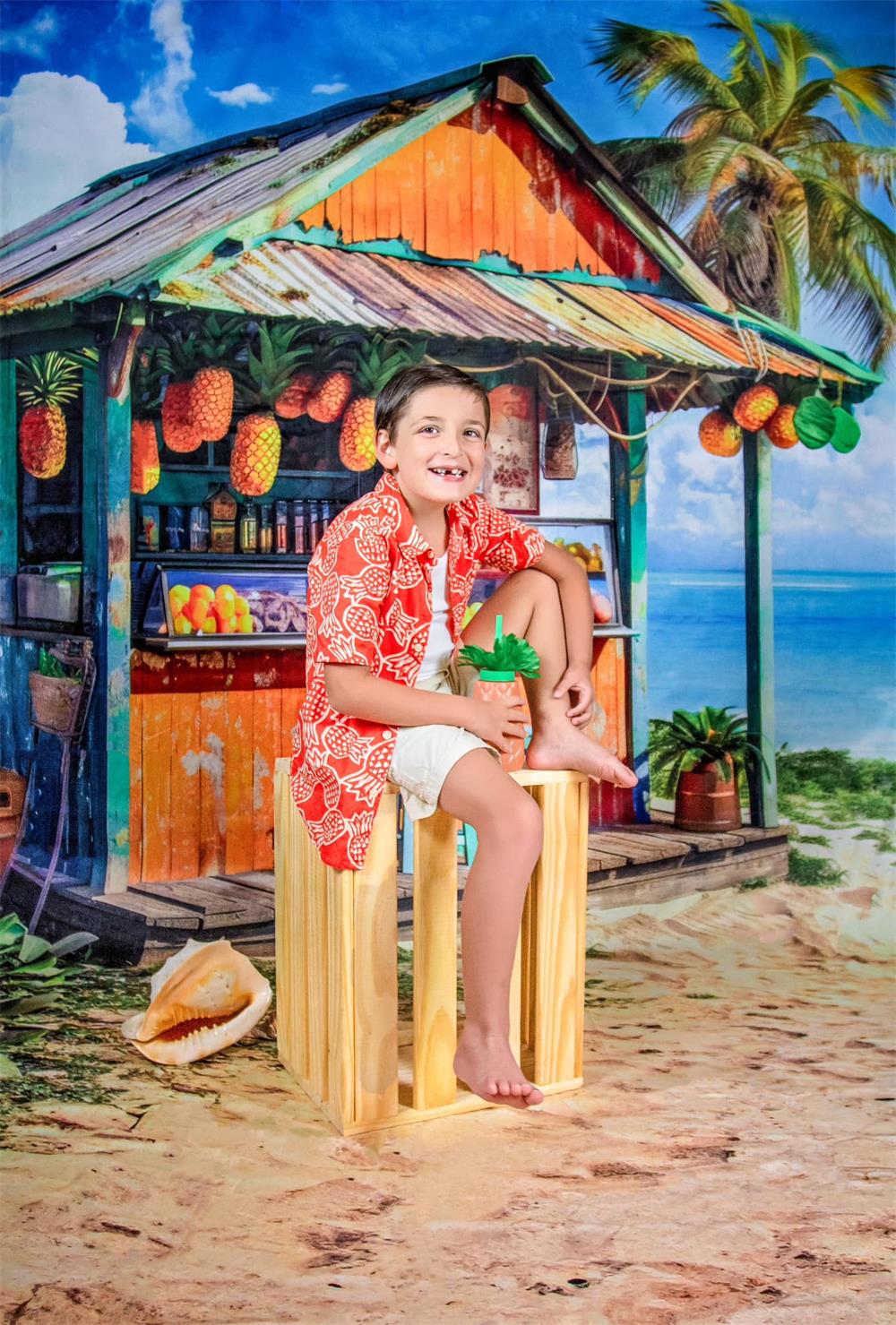 Fondo de Tienda de Frutas en la Playa de Verano con Diseño de Lidia Redekopp