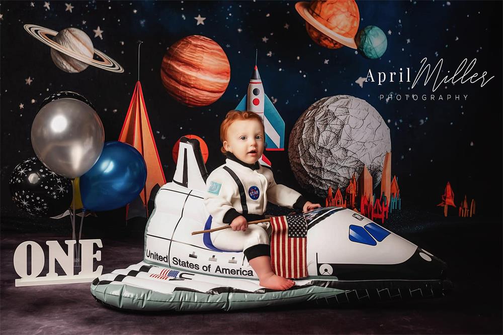 Kate Astronaut Universe Rocket Cake Smash Birthday Backdrop for Photography