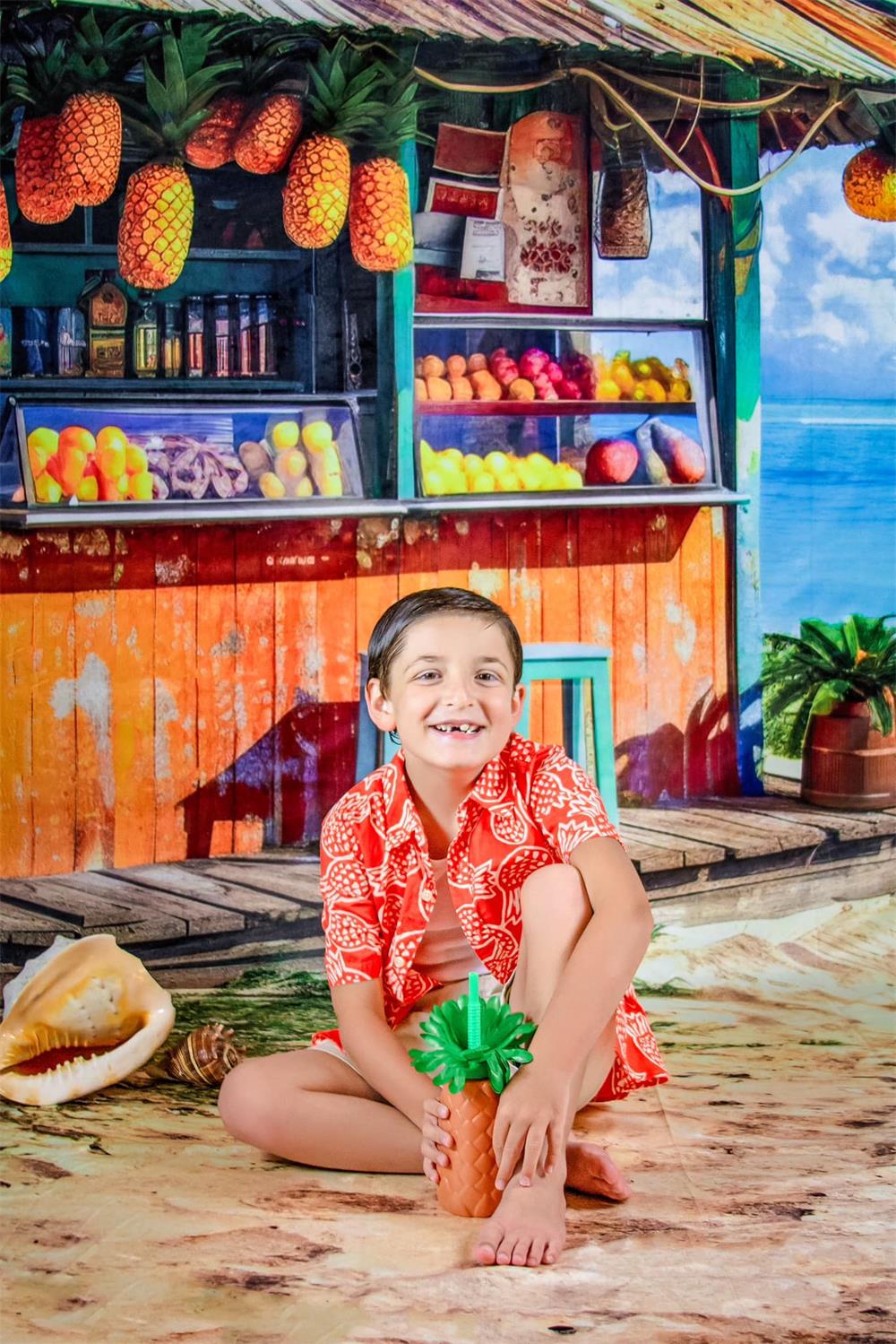 Fondo de Tienda de Frutas en la Playa de Verano con Diseño de Lidia Redekopp