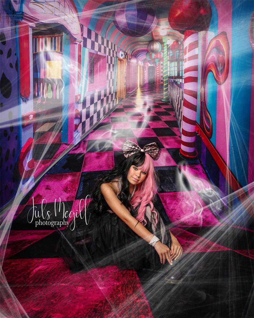 Kate Sweep Modern Fine Art Carnival Funhouse Colorful Hallway Backdrop Designed by Lidia Redekopp