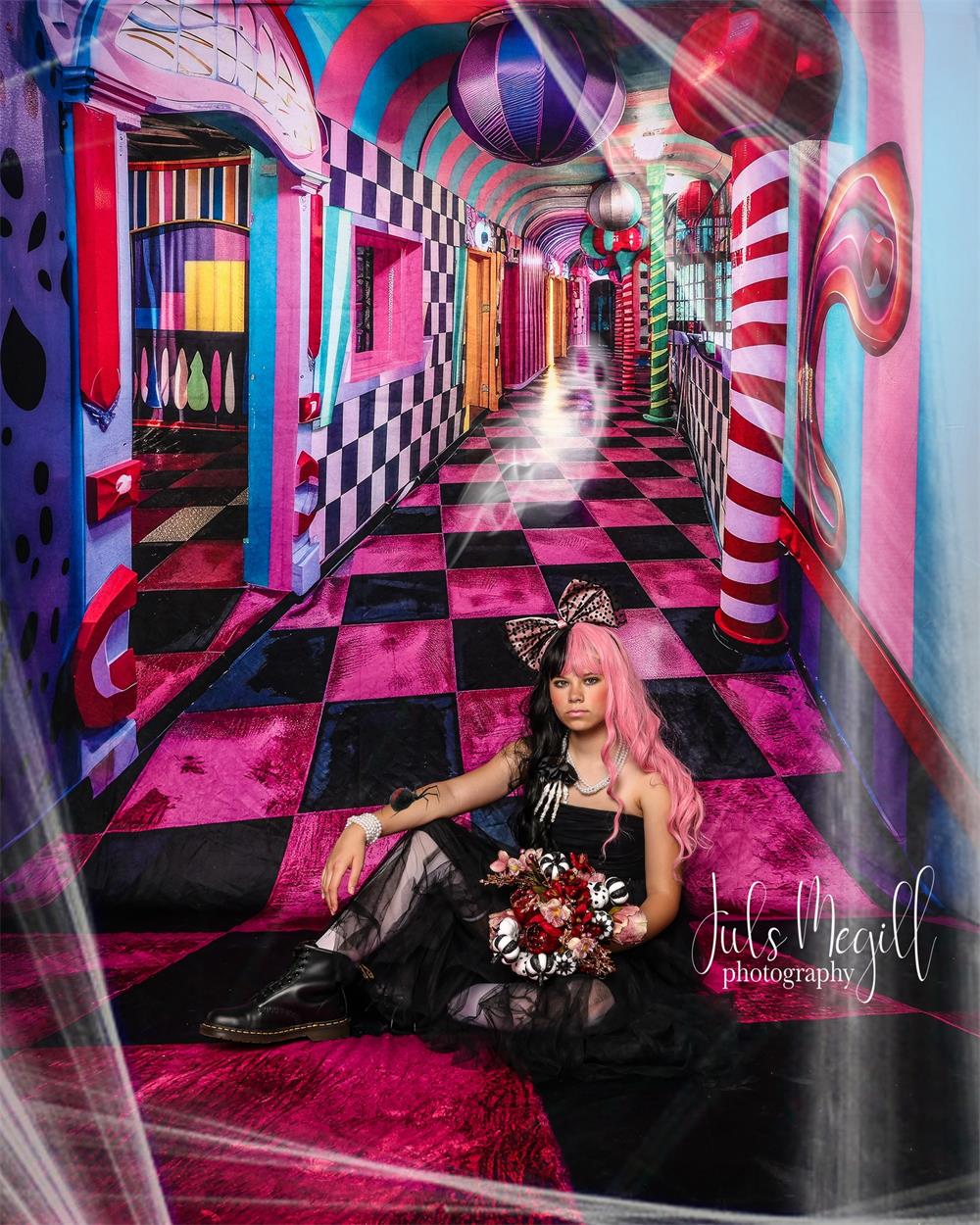 Kate Sweep Modern Fine Art Carnival Funhouse Colorful Hallway Backdrop Designed by Lidia Redekopp