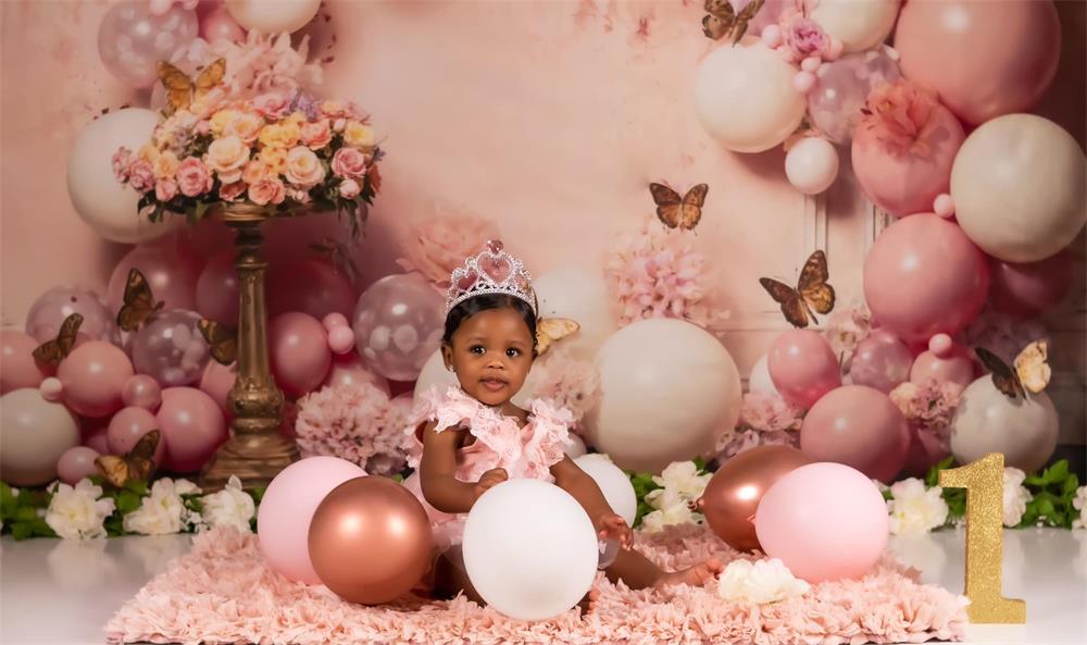 Kate Pink Flower Butterfly Balloon Backdrop Designed by Emetselch