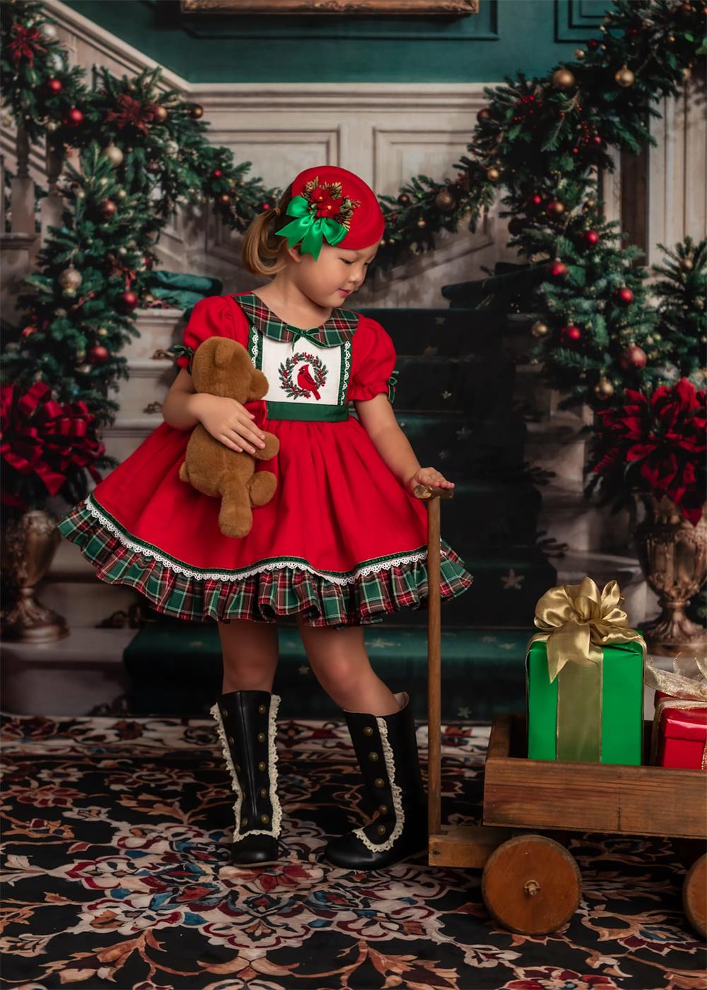 Kate Christmas Retro White Green Marble Staircase Backdrop Designed by Chain Photography