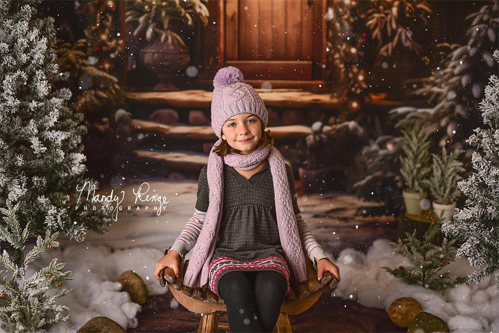 Kate Christmas Wooden House with Snow Backdrop Designed by Chain Photography