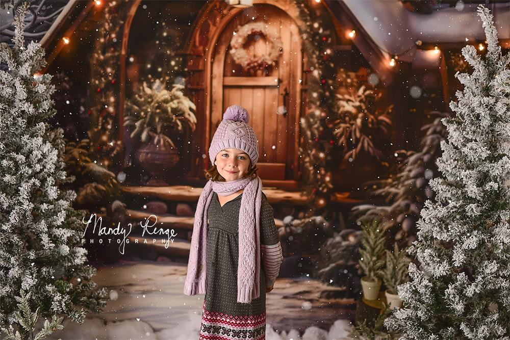 Kate Christmas Wooden House with Snow Backdrop Designed by Chain Photography