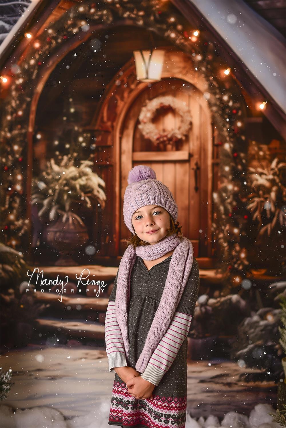 Kate Christmas Wooden House with Snow Backdrop Designed by Chain Photography