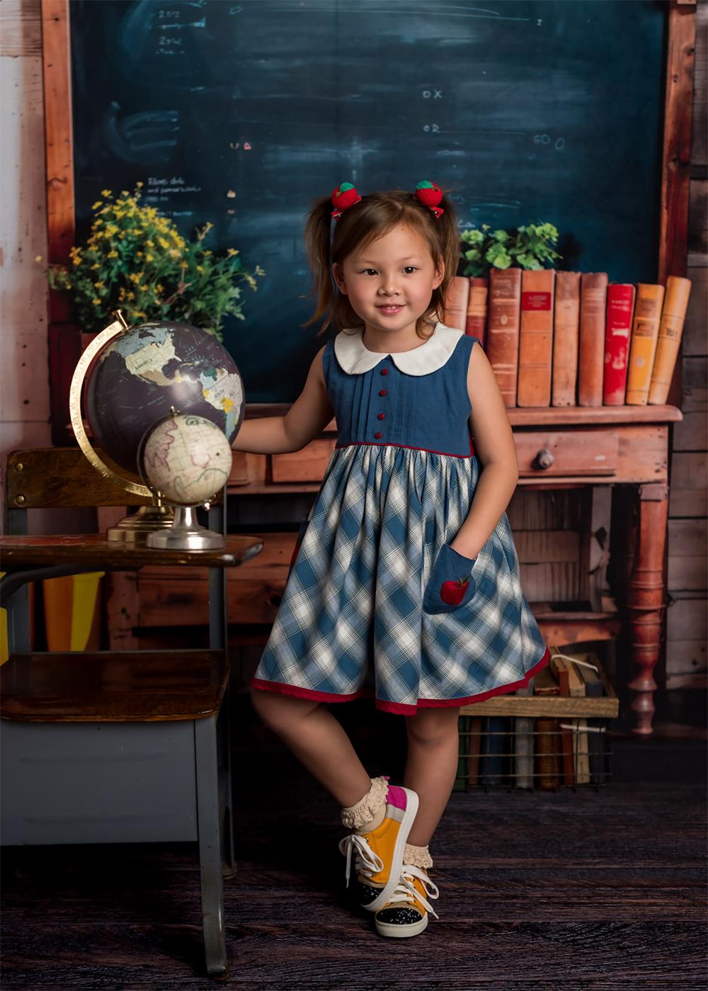 Kate Back to School Red Locker Blackboard Wooden Striped Wall Backdrop Designed by Emetselch