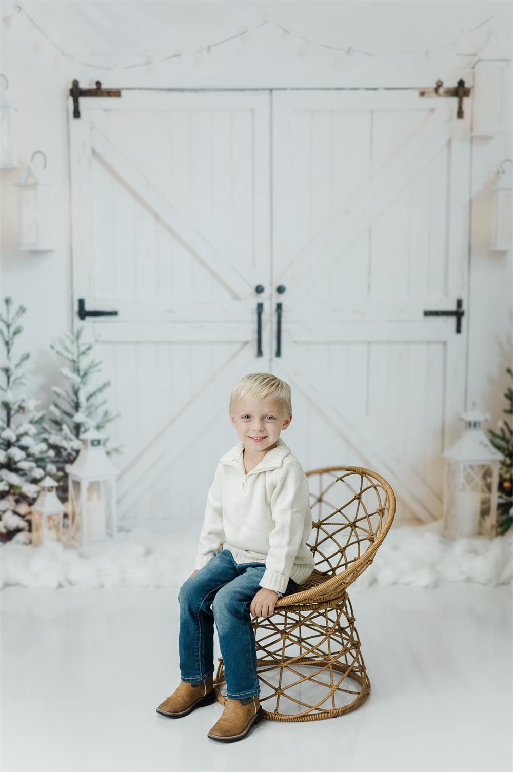 Kate Christmas Tree Candle White Wooden Door Backdrop Designed by Emetselch