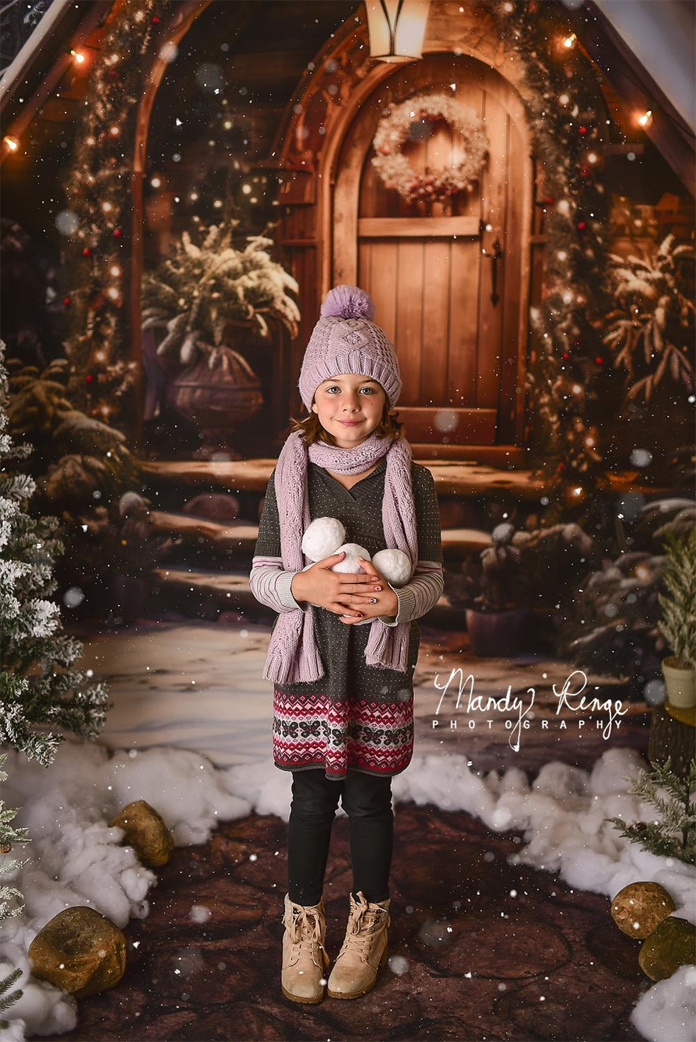 Kate Christmas Wooden House with Snow Backdrop Designed by Chain Photography