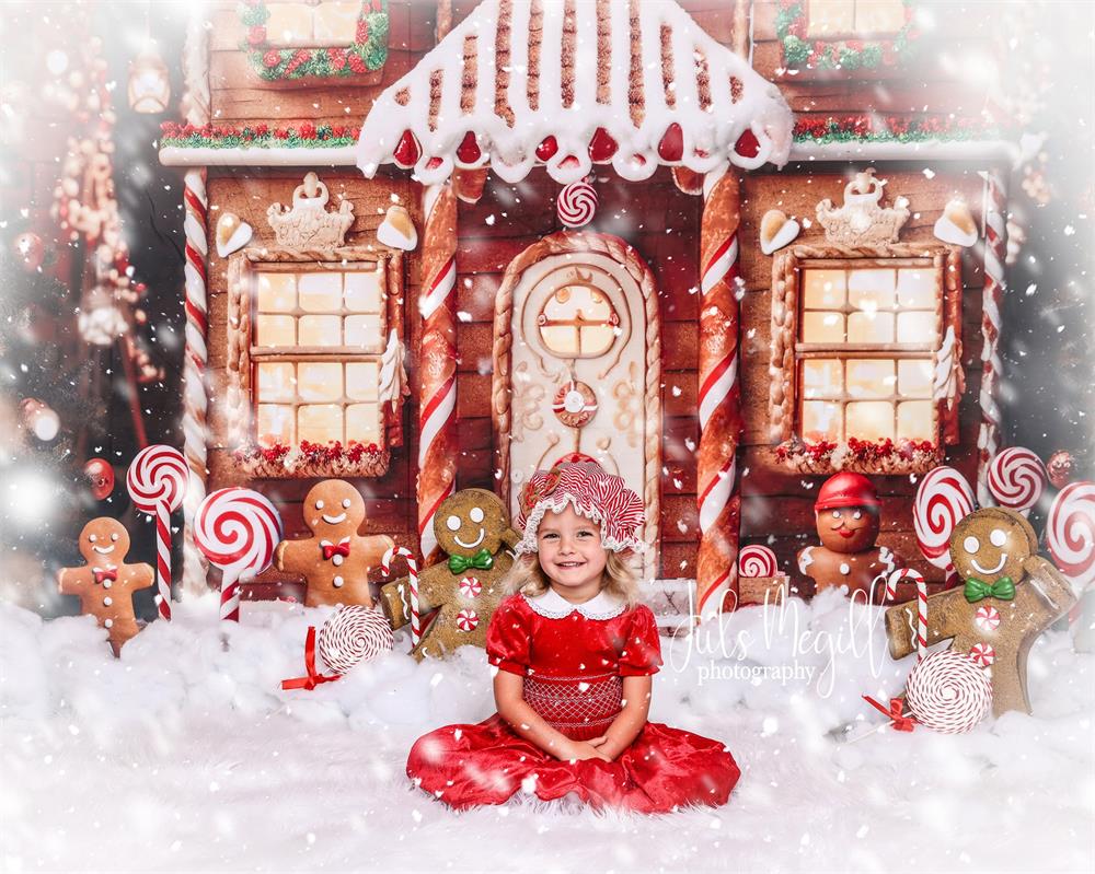 Kate Christmas Winter Gingerbread House Snow Backdrop Designed by Chain Photography