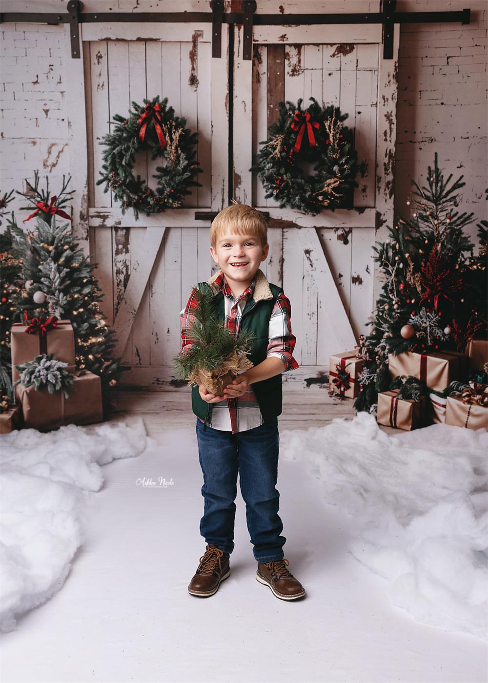 Kate Christmas White Shabby Barn Door Backdrop Designed by Emetselch