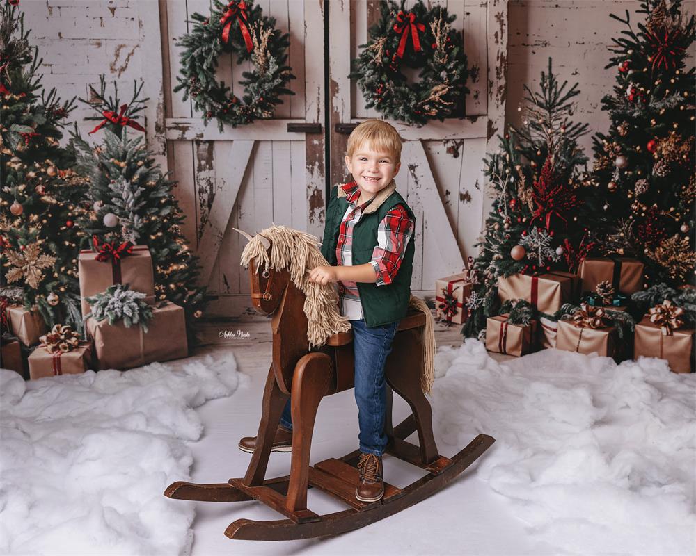 Kate Christmas White Shabby Barn Door Backdrop Designed by Emetselch