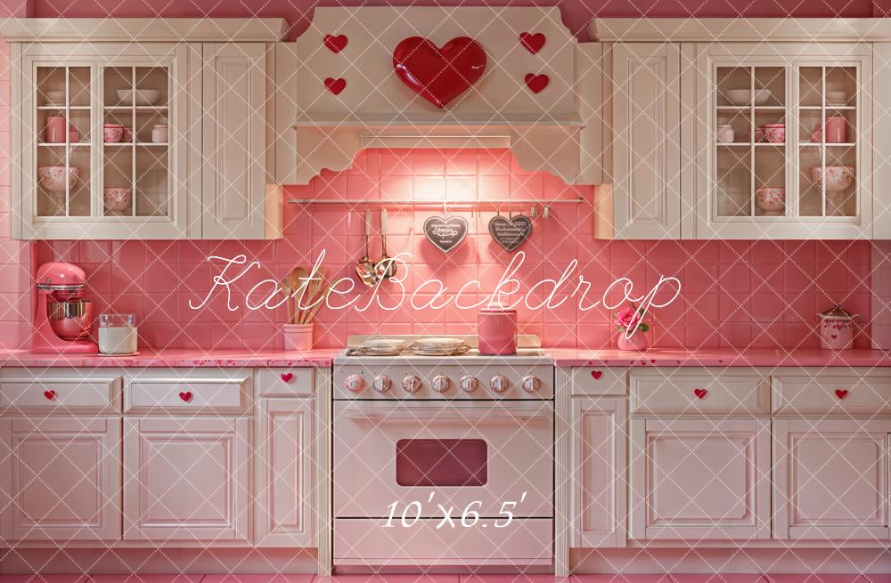 Kate Valentine Pink Heart Kitchen Cabinets Backdrop Designed by Emetselch