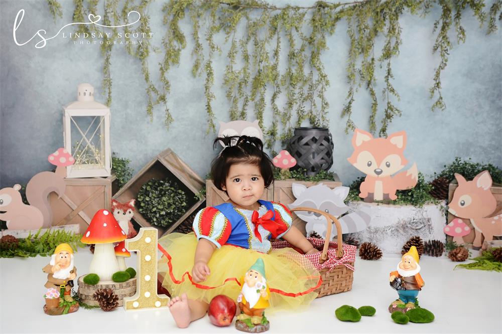 Kate Blue Woodland Animals Cake Smash Backdrop for Photography Designed by Melissa King