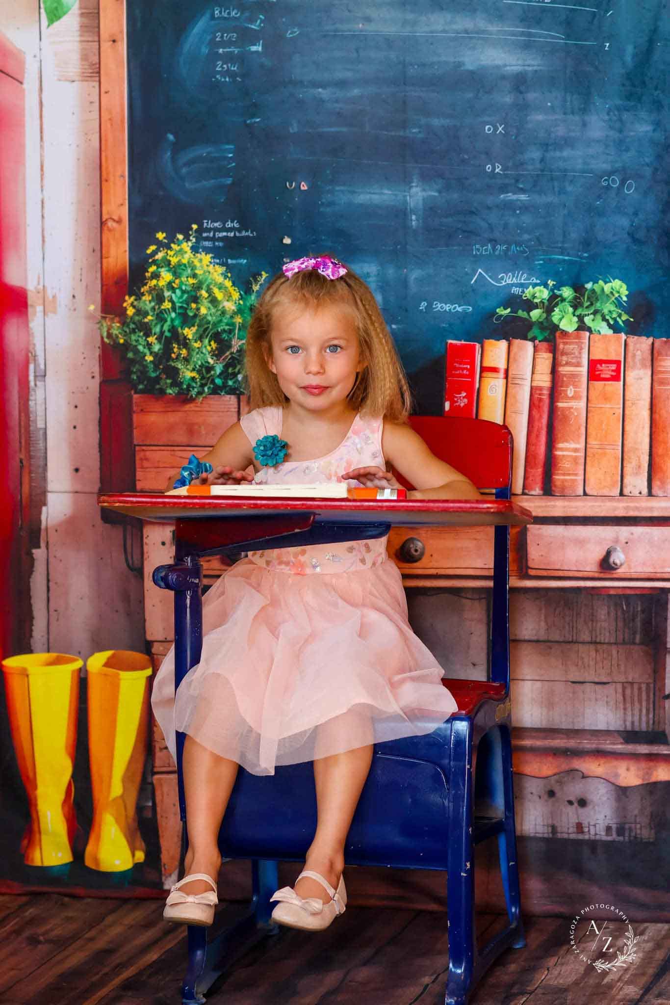 Kate Back to School Red Locker Blackboard Wooden Striped Wall Backdrop Designed by Emetselch