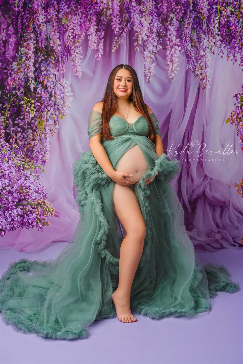 Vestido de maternidad para sesión de fotos con un solo hombro de malla