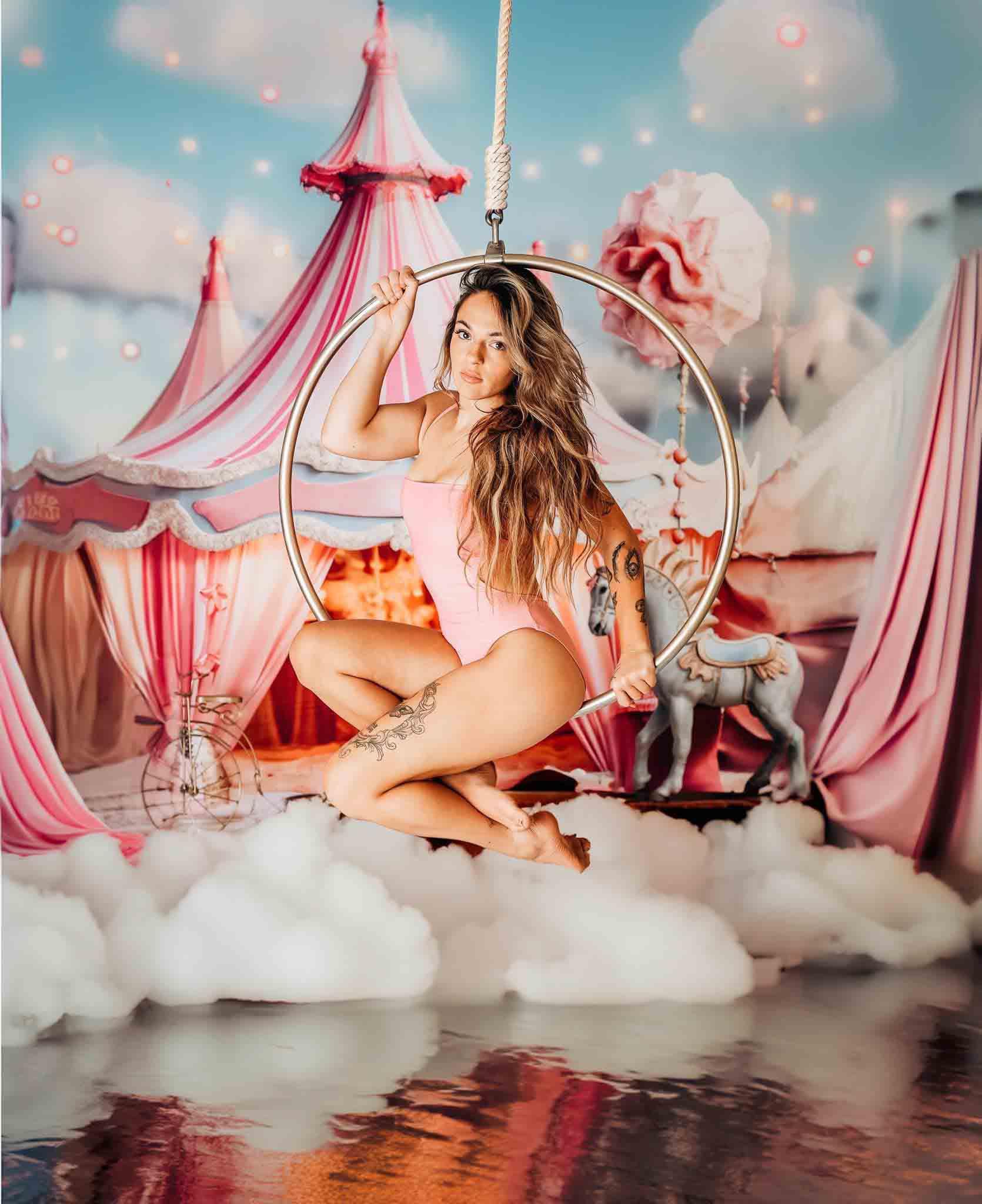 Fantasy Roze Eenhoorn Circus Achtergrond voor Fotografie