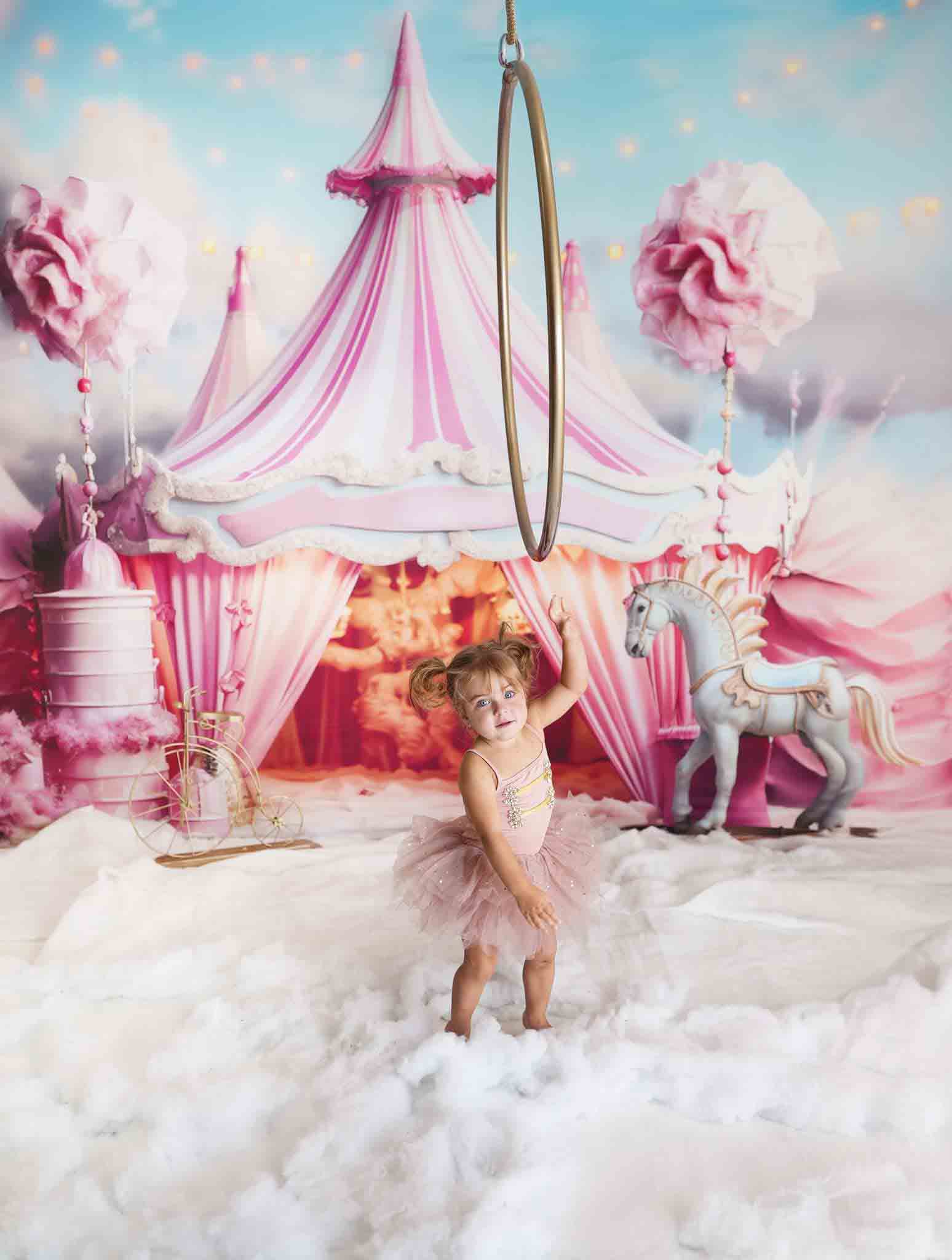 Fondo de circo de unicornio rosa de fantasía para fotografía