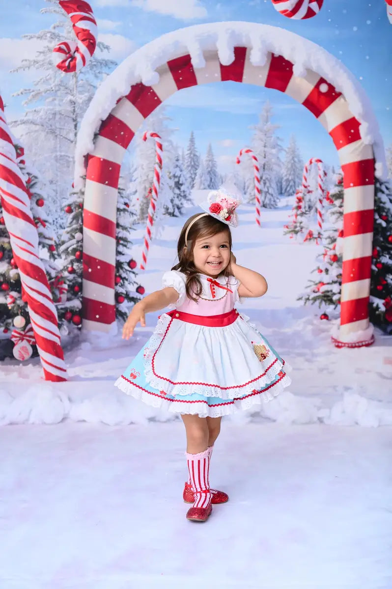 Kate Winter Christmas Outdoor Forest Snow Candy Arch Backdrop Designed by Chain Photography