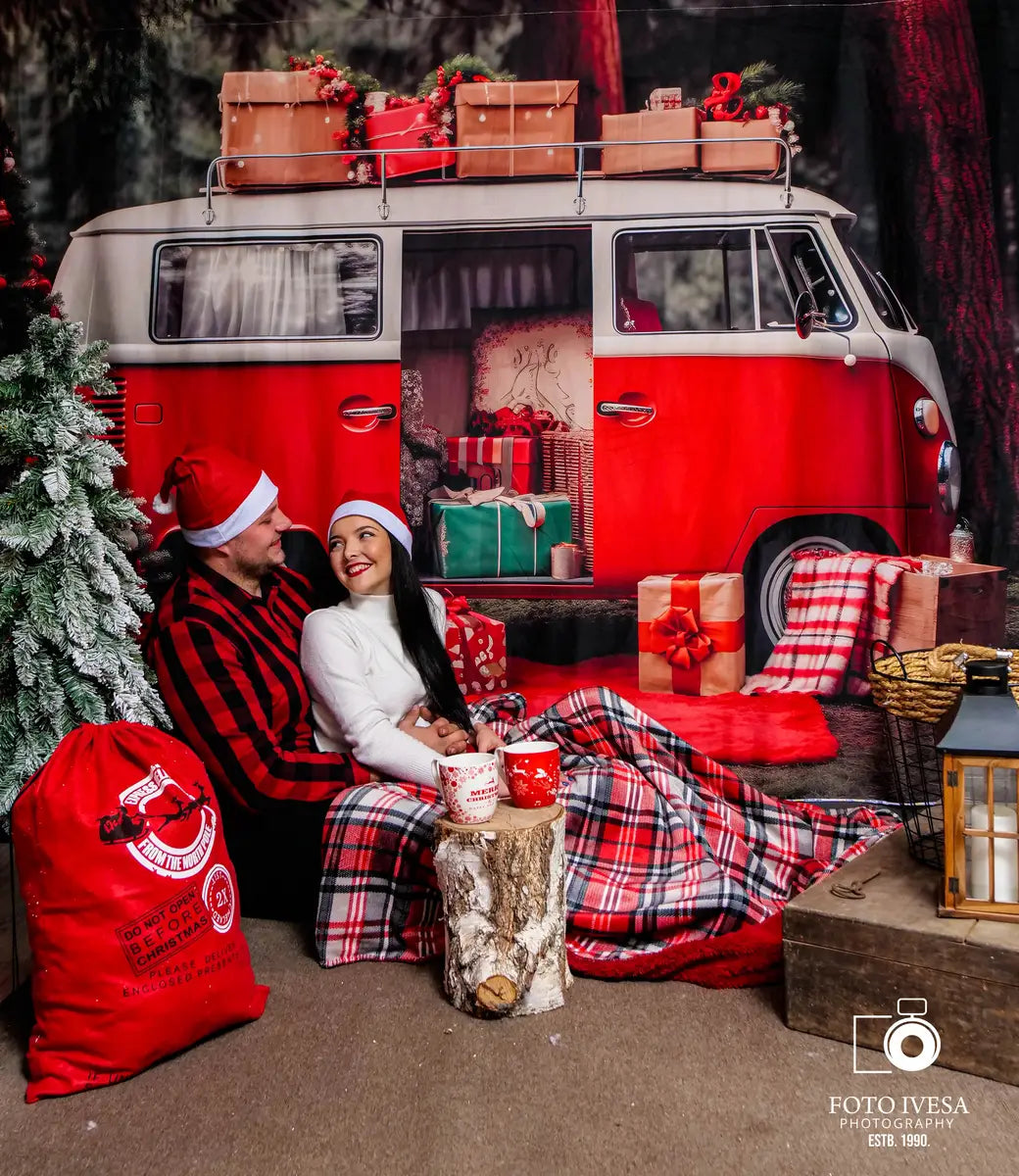 Kate Christmas Red Car Gifts Backdrop for Photography