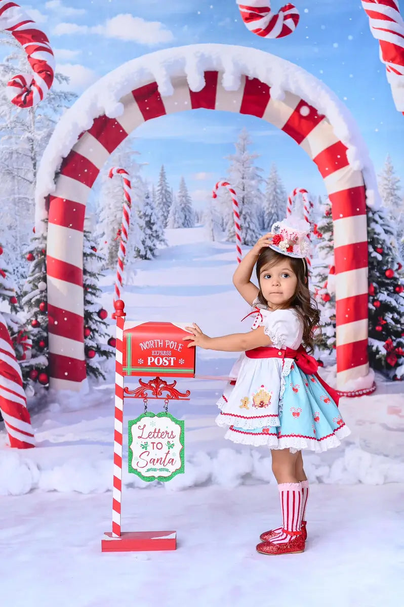 Kate Winter Christmas Outdoor Forest Snow Candy Arch Backdrop Designed by Chain Photography