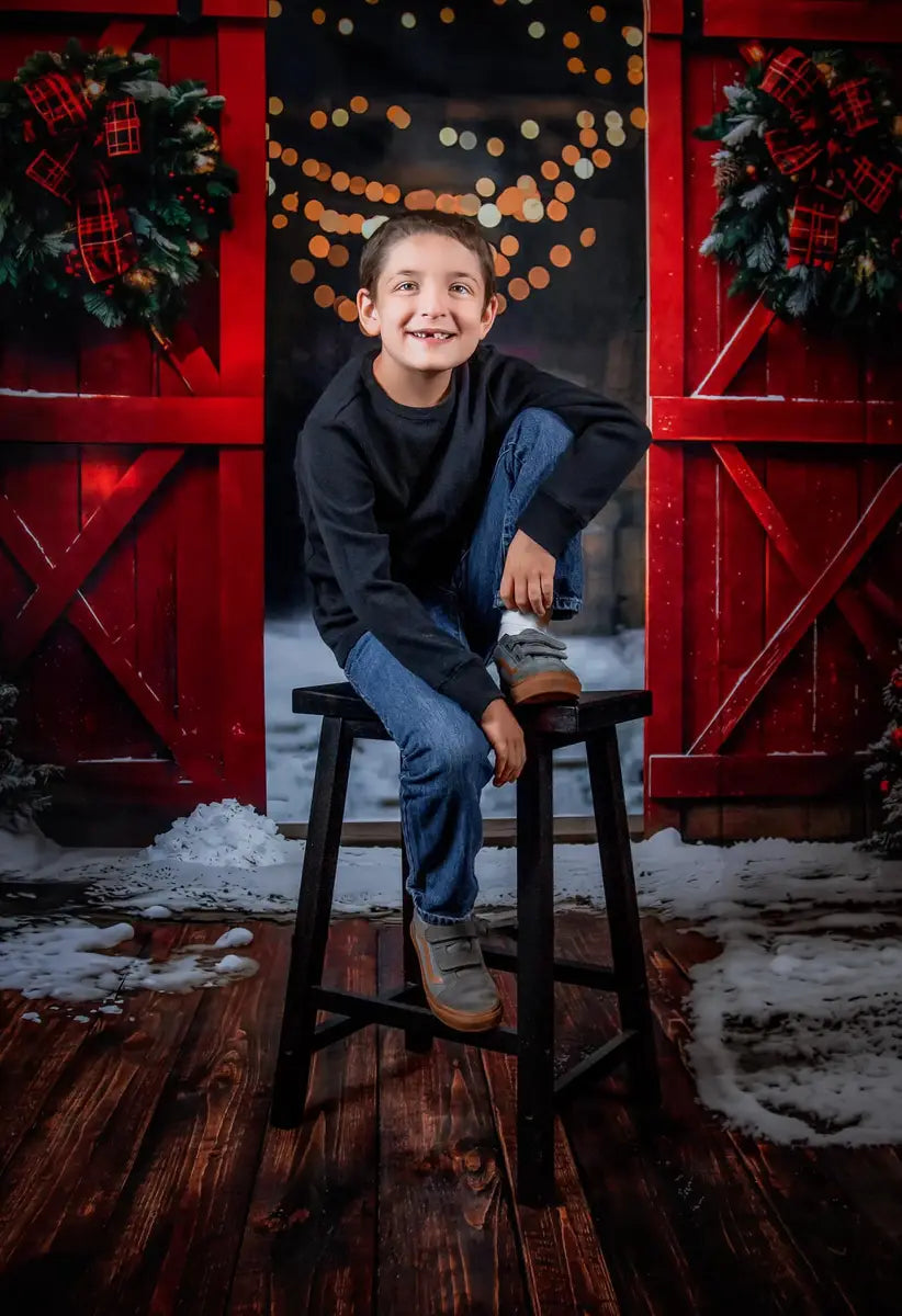 Kate Christmas Night Red Barn Door Backdrop Designed by Emetselch