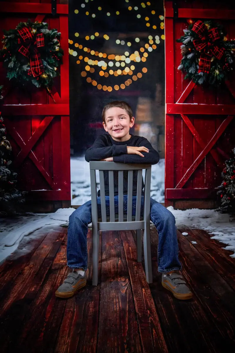 Kate Christmas Night Red Barn Door Backdrop Designed by Emetselch