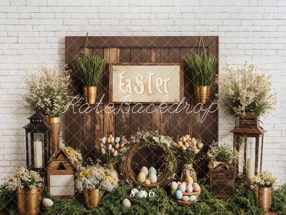 Kate Easter Floral Eggs Rustic Wooden Backdrop Designed by Emetselch