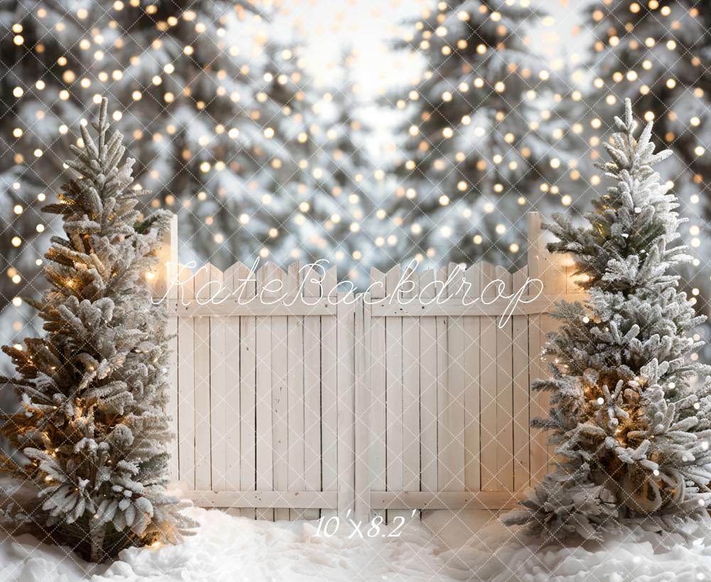 Kate Christmas Tree Brown Wooden Fence Backdrop Designed by Emetselch