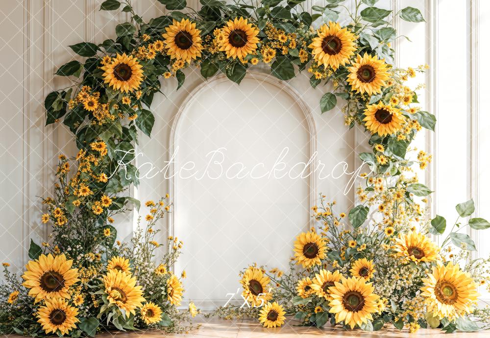 Kate Sunflower Arch Floral Retro Wall Backdrop Designed by Emetselch