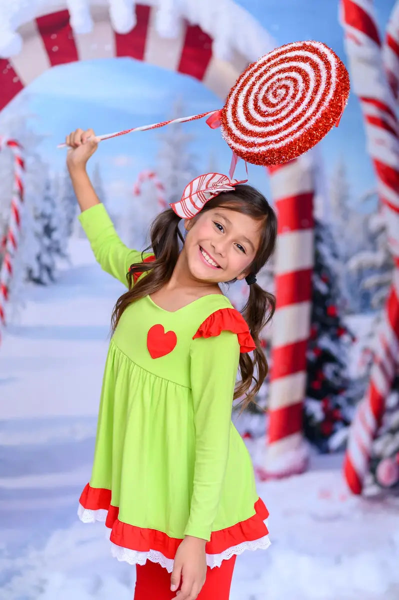 Kate Winter Christmas Outdoor Forest Snow Candy Arch Backdrop Designed by Chain Photography