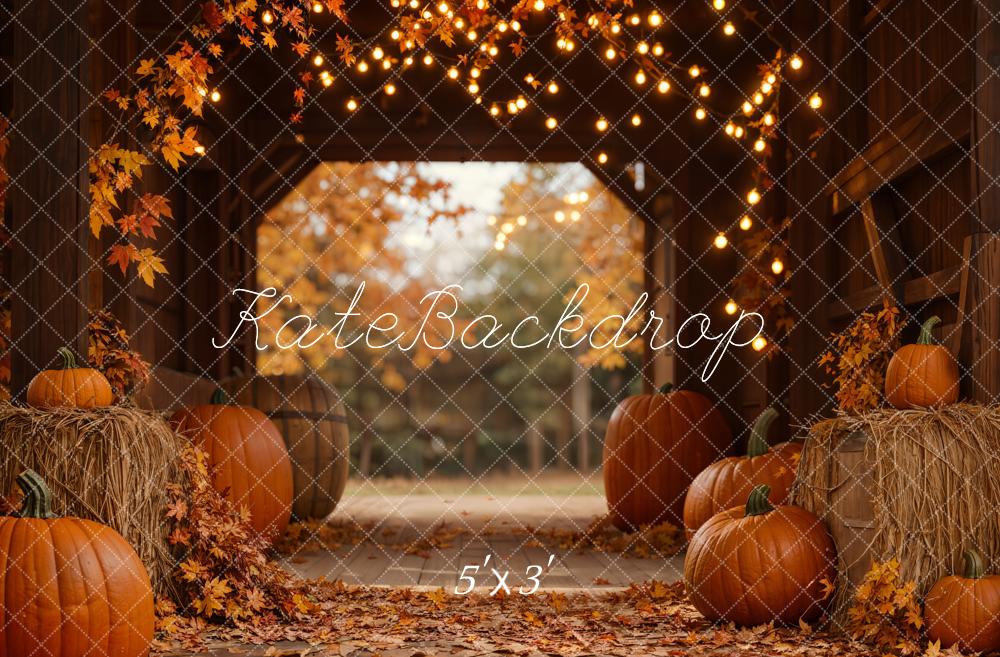 Fall Leaves Pumpkin Barn Lights Foto Achtergrond Designed by Emetselch