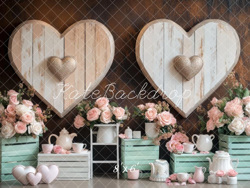 Kate Valentine Wood Heart Roses Backdrop Designed by Mini MakeBelieve