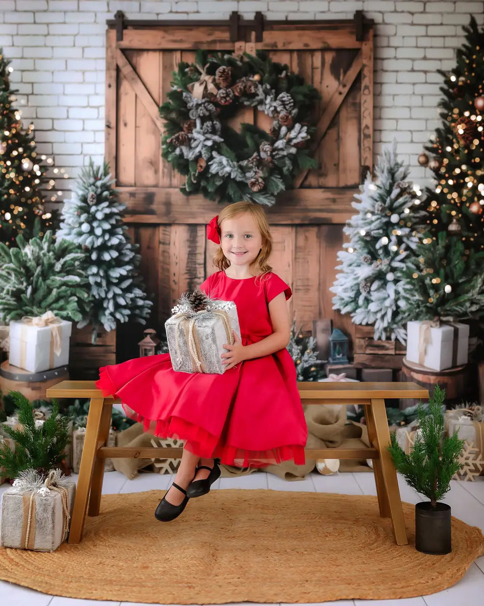 Kate Christmas Brown Wooden Barn Door Backdrop Designed by Emetselch