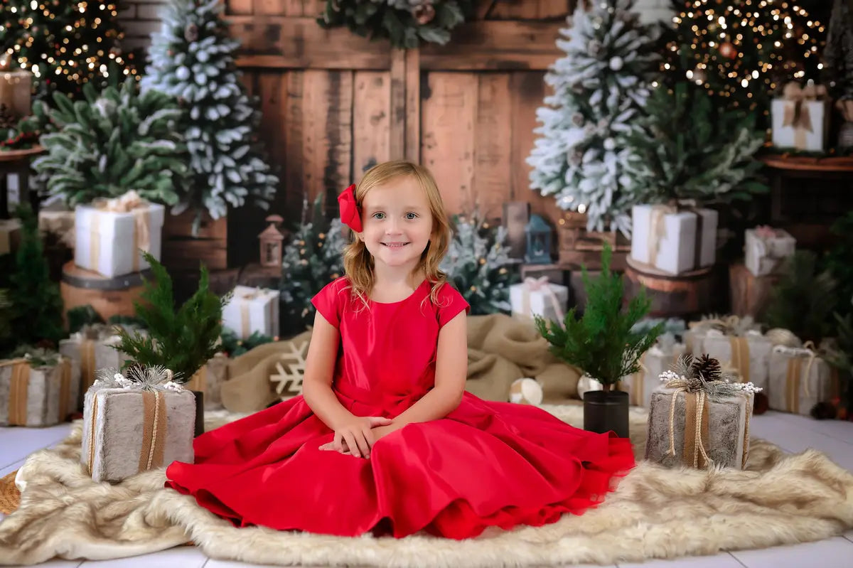 Kate Christmas Brown Wooden Barn Door Backdrop Designed by Emetselch