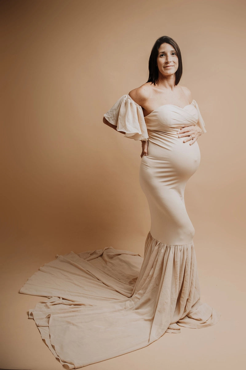 Kate Yellow One Shoulder Satin Maternity Photoshoot Dress