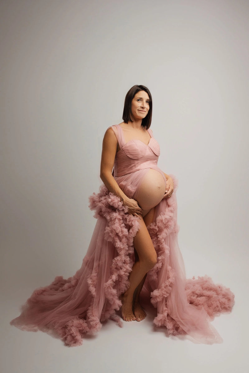 Kate One Shoulder Mesh Pink Maternity Photoshoot Dress