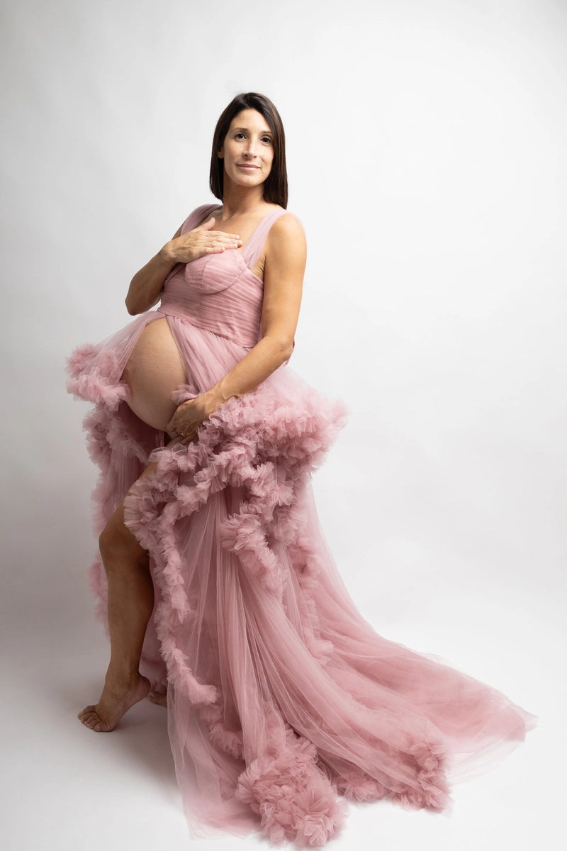 Kate One Shoulder Mesh Pink Maternity Photoshoot Dress