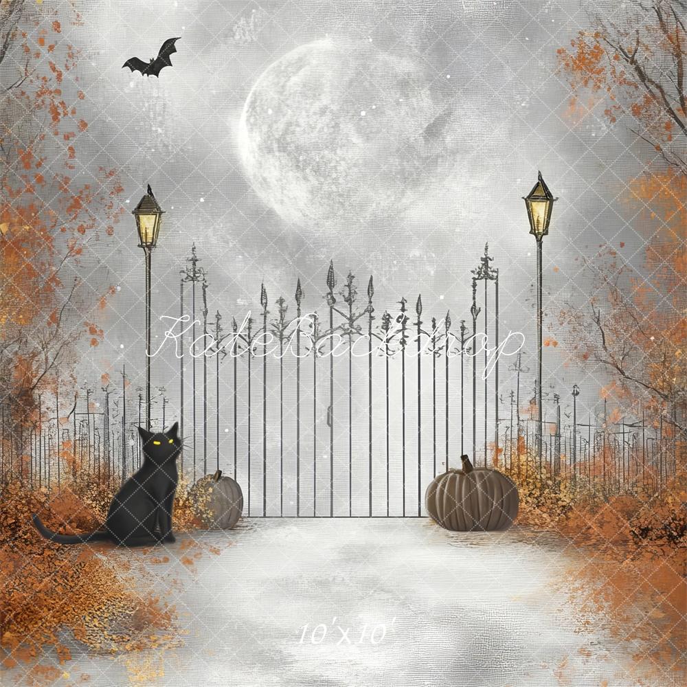 Sfondo del cancello della luna gatto cartone animato di Halloween Designed by Lidia Redekopp