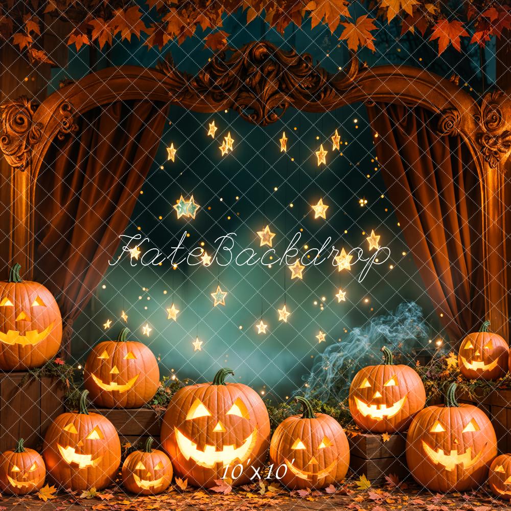 Kate Halloween Pumpkin Lanterns Star Lights Vintage Arch Backdrop Designed by Emetselch