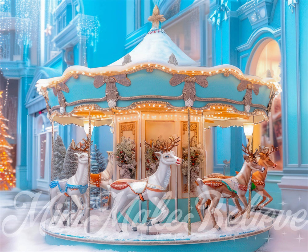 Christmas Fantasy Heaven Carousel Street Foto Achtergrond Designed by Mini MakeBelieve