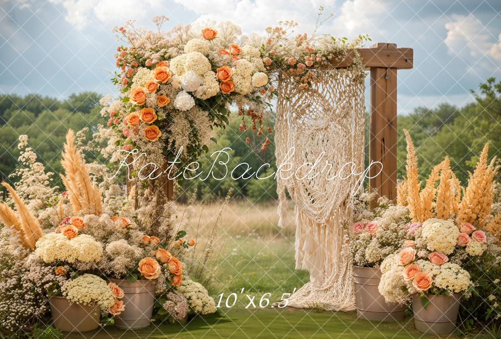 Kate Boho Floral Macrame Wedding Outdoor Backdrop Designed by Emetselch