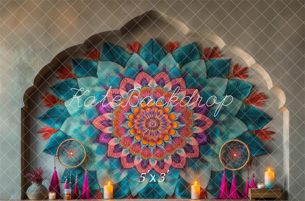 Kate Boho Colorful Mandala Candle Retro Backdrop Designed by Mini MakeBelieve