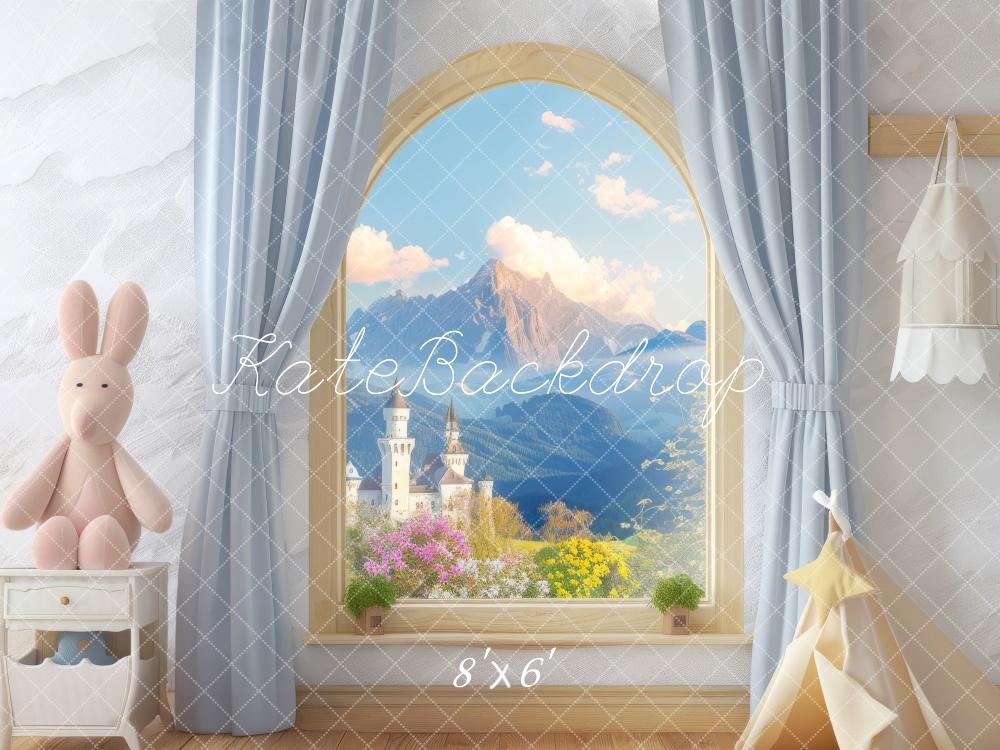 Kate Fantasy Castle Mountain Window Backdrop Designed by Lidia Redekopp