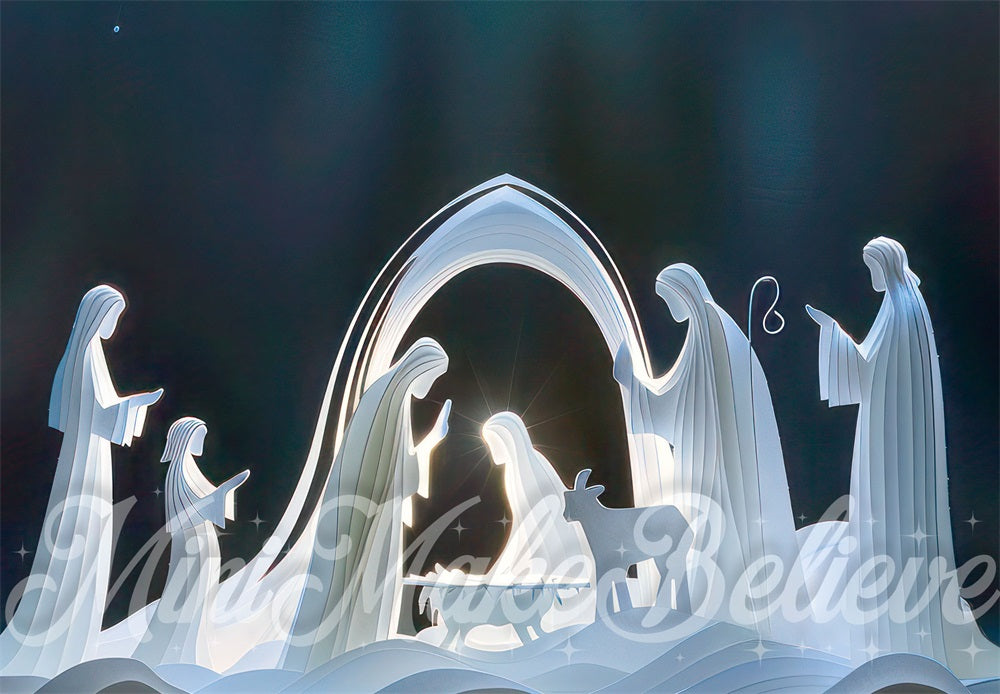 Kate Christmas White Abstract Art Nativity Backdrop Designed by Mini MakeBelieve