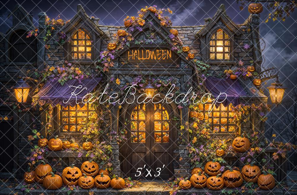 Kate Halloween Haunted House Cartoon Pumpkins Backdrop Designed by Emetselch